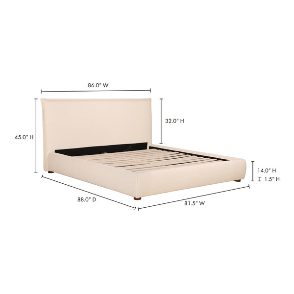 Moe's Home Recharge Queen Bed - Elegant Cream Boucle Upholstered Design For Ultimate Comfort And Relaxation White Upholstery, 54% Polyester,46% Acrylic Boucle Fabric,Solid Pine Frame Rn-1143-18-0