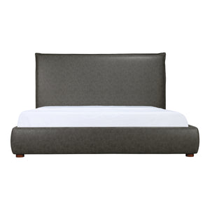 Moe's Home Luzon Stylish Tall Headboard Bed In Soft Vegan Leather - Timeless Design & Solid Wood Frame Grey Upholstery, Pvc ,Vegan Leather,Solid Pine Frame Rn-1148-07-0