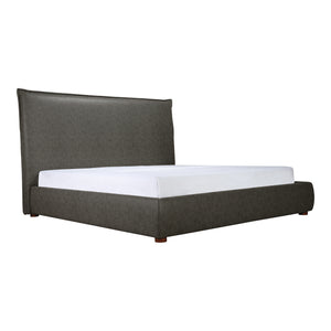 Moe's Home Luzon Stylish Tall Headboard Bed In Soft Vegan Leather - Timeless Design & Solid Wood Frame Grey Upholstery, Pvc ,Vegan Leather,Solid Pine Frame Rn-1148-07-0