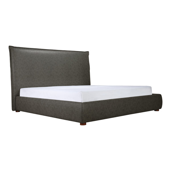 Moe's Home Luzon Stylish Tall Headboard Bed In Soft Vegan Leather - Timeless Design & Solid Wood Frame Grey Upholstery, Pvc ,Vegan Leather,Solid Pine Frame Rn-1148-07-0