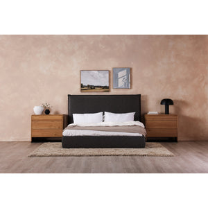 Moe's Home Luzon Stylish Tall Headboard Bed In Soft Vegan Leather - Timeless Design & Solid Wood Frame Grey Upholstery, Pvc ,Vegan Leather,Solid Pine Frame Rn-1148-07-0