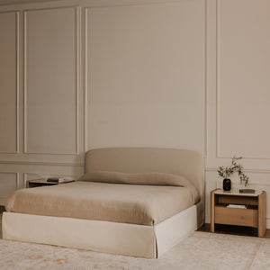 Moe's Home Joan Storage Bed: Stylish Upholstered Frame With Hidden Compartment And Easy-clean Slipcover Design White Upholstery, 100% Polyester,Solid Wood,Plywood And Mdf Construction Rn-1150-05-0