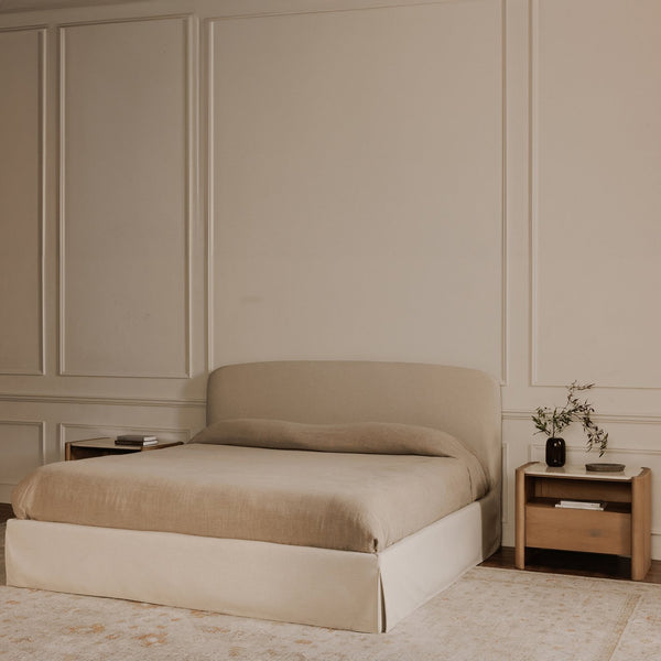 Moe's Home Joan Storage Bed: Stylish Upholstered Frame With Hidden Compartment And Easy-clean Slipcover Design White Upholstery, 100% Polyester,Solid Wood,Plywood And Mdf Construction Rn-1150-05-0