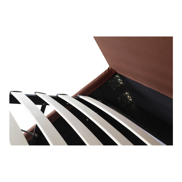 Moe's Home Joan Storage Bed: Stylish Upholstered Frame With Hidden Compartment And Easy-clean Slipcover Design Brown Upholstery, 100% Polyester,Solid Wood,Plywood And Mdf Construction Rn-1151-03-0