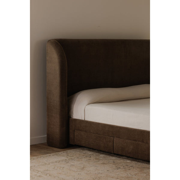 Moe's Home Sophia Storage Bed - Elevate Your Sleep Experience With Cozy Comfort And Stylish Storage Solutions Brown Upholstery, 100% Polyester,Solid Wood,Plywood And Mdf Rn-1152-03-0