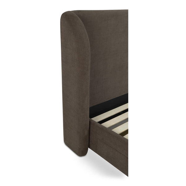 Moe's Home Sophia Storage Bed - Elevate Your Sleep Experience With Cozy Comfort And Stylish Storage Solutions Brown Upholstery, 100% Polyester,Solid Wood,Plywood And Mdf Rn-1152-03-0