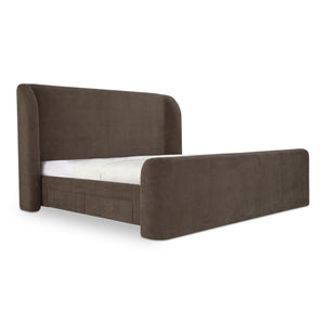 Moe's Home Sophia Storage Bed - Elevate Your Sleep Experience With Cozy Comfort And Stylish Storage Solutions Brown Upholstery, 100% Polyester,Solid Wood,Plywood And Mdf Rn-1152-03-0