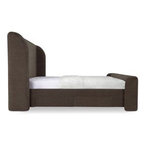 Moe's Home Sophia Storage Bed - Elevate Your Sleep Experience With Cozy Comfort And Stylish Storage Solutions Brown Upholstery, 100% Polyester,Solid Wood,Plywood And Mdf Rn-1152-03-0