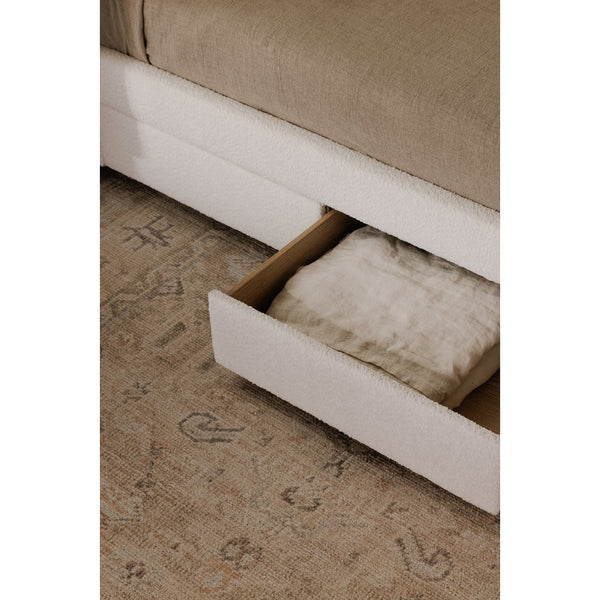 Moe's Home Sophia Storage Bed - Elevate Your Sleep Experience With Cozy Comfort And Stylish Storage Solutions White Upholstery, 50% Recycled Polyester 50%Polyester,Solid Wood,Plywood And Mdf Rn-1152-05-0