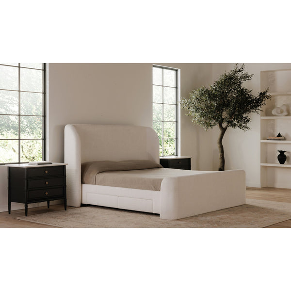 Moe's Home Sophia Storage Bed - Elevate Your Sleep Experience With Cozy Comfort And Stylish Storage Solutions White Upholstery, 50% Recycled Polyester 50%Polyester,Solid Wood,Plywood And Mdf Rn-1152-05-0