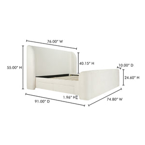 Moe's Home Sophia Storage Bed - Elevate Your Sleep Experience With Cozy Comfort And Stylish Storage Solutions White Upholstery, 50% Recycled Polyester 50%Polyester,Solid Wood,Plywood And Mdf Rn-1152-05-0