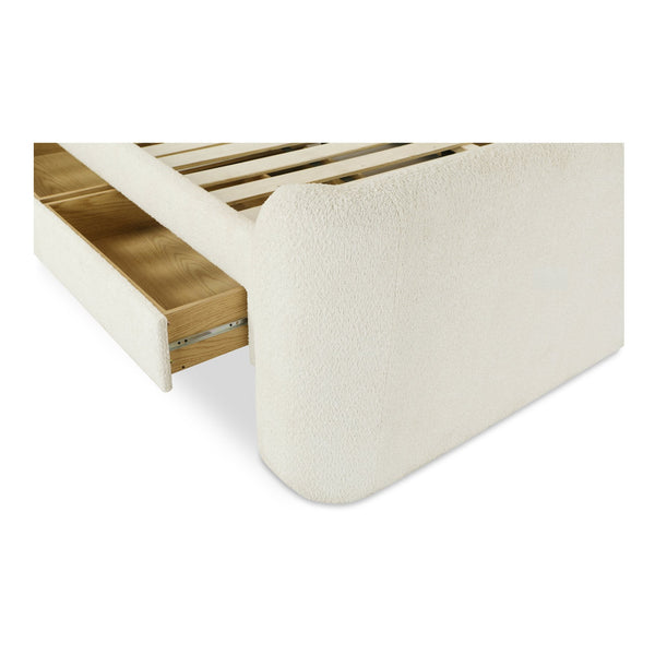 Moe's Home Sophia Storage Bed - Elevate Your Sleep Experience With Cozy Comfort And Stylish Storage Solutions White Upholstery, 50% Recycled Polyester 50%Polyester,Solid Wood,Plywood And Mdf Rn-1152-05-0