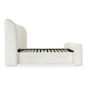 Moe's Home Sophia Storage Bed - Elevate Your Sleep Experience With Cozy Comfort And Stylish Storage Solutions White Upholstery, 50% Recycled Polyester 50%Polyester,Solid Wood,Plywood And Mdf Rn-1152-05-0