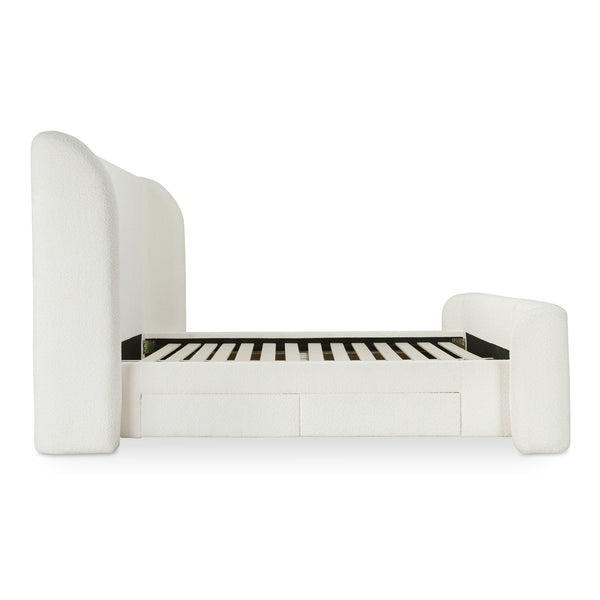 Moe's Home Sophia Storage Bed - Elevate Your Sleep Experience With Cozy Comfort And Stylish Storage Solutions White Upholstery, 50% Recycled Polyester 50%Polyester,Solid Wood,Plywood And Mdf Rn-1152-05-0