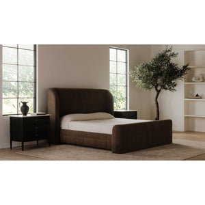 Moe's Home Sophia Storage Bed - Elevate Your Sleep Experience With Cozy Comfort And Stylish Storage Solutions Brown Upholstery, 100% Polyester,Solid Wood,Plywood And Mdf Rn-1153-03-0