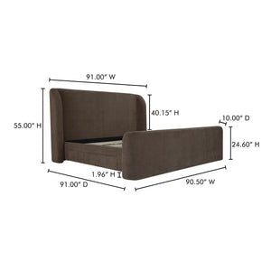 Moe's Home Sophia Storage Bed - Elevate Your Sleep Experience With Cozy Comfort And Stylish Storage Solutions Brown Upholstery, 100% Polyester,Solid Wood,Plywood And Mdf Rn-1153-03-0
