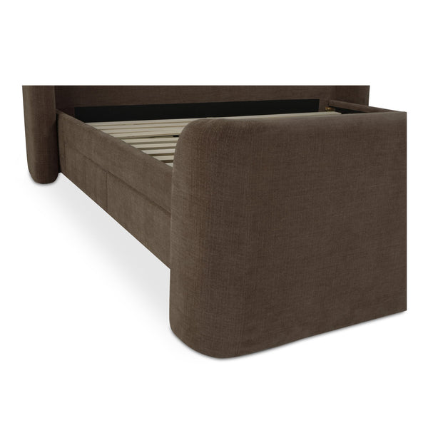 Moe's Home Sophia Storage Bed - Elevate Your Sleep Experience With Cozy Comfort And Stylish Storage Solutions Brown Upholstery, 100% Polyester,Solid Wood,Plywood And Mdf Rn-1153-03-0