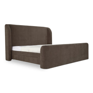 Moe's Home Sophia Storage Bed - Elevate Your Sleep Experience With Cozy Comfort And Stylish Storage Solutions Brown Upholstery, 100% Polyester,Solid Wood,Plywood And Mdf Rn-1153-03-0
