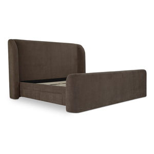 Moe's Home Sophia Storage Bed - Elevate Your Sleep Experience With Cozy Comfort And Stylish Storage Solutions Brown Upholstery, 100% Polyester,Solid Wood,Plywood And Mdf Rn-1153-03-0