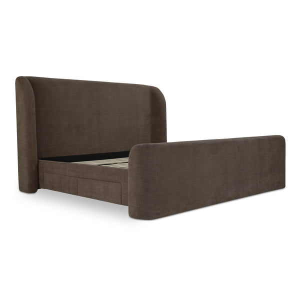 Moe's Home Sophia Storage Bed - Elevate Your Sleep Experience With Cozy Comfort And Stylish Storage Solutions Brown Upholstery, 100% Polyester,Solid Wood,Plywood And Mdf Rn-1153-03-0