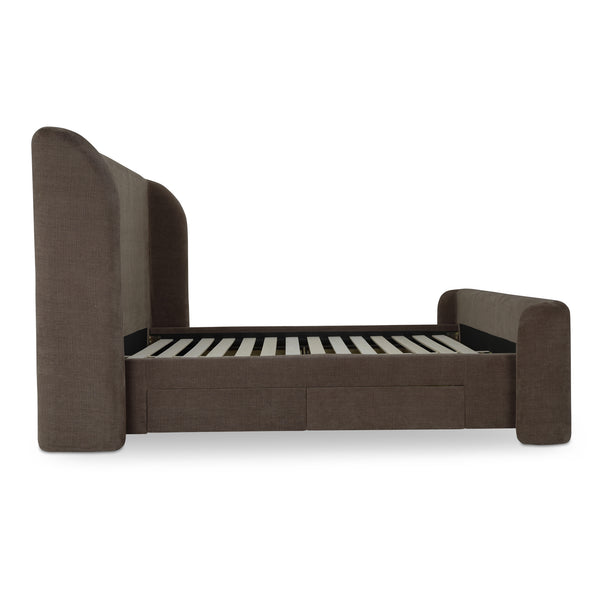 Moe's Home Sophia Storage Bed - Elevate Your Sleep Experience With Cozy Comfort And Stylish Storage Solutions Brown Upholstery, 100% Polyester,Solid Wood,Plywood And Mdf Rn-1153-03-0