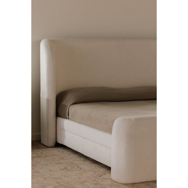 Moe's Home Sophia Storage Bed - Elevate Your Sleep Experience With Cozy Comfort And Stylish Storage Solutions White Upholstery, 50% Recycled Polyester 50%Polyester,Solid Wood,Plywood And Mdf Rn-1153-05-0