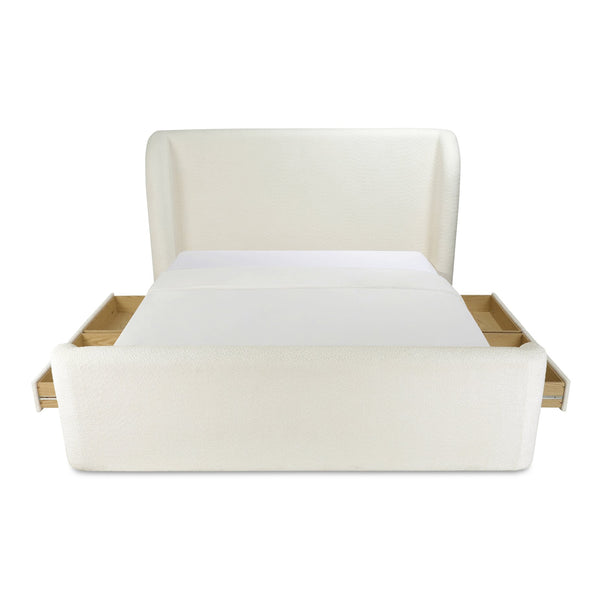 Moe's Home Sophia Storage Bed - Elevate Your Sleep Experience With Cozy Comfort And Stylish Storage Solutions White Upholstery, 50% Recycled Polyester 50%Polyester,Solid Wood,Plywood And Mdf Rn-1153-05-0