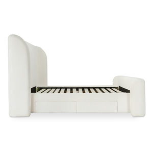 Moe's Home Sophia Storage Bed - Elevate Your Sleep Experience With Cozy Comfort And Stylish Storage Solutions White Upholstery, 50% Recycled Polyester 50%Polyester,Solid Wood,Plywood And Mdf Rn-1153-05-0