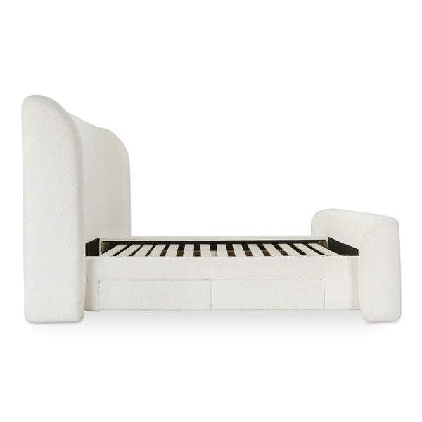 Moe's Home Sophia Storage Bed - Elevate Your Sleep Experience With Cozy Comfort And Stylish Storage Solutions White Upholstery, 50% Recycled Polyester 50%Polyester,Solid Wood,Plywood And Mdf Rn-1153-05-0