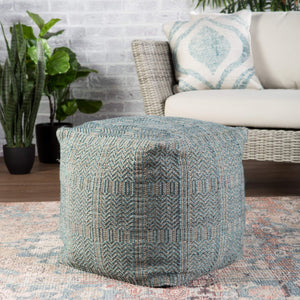 Jaipur Living Jaipur Living Destrie Woven Polypropylene Cube Pouf Tribal Chevron Boho Indoor Outdoor Light Blue POF100451