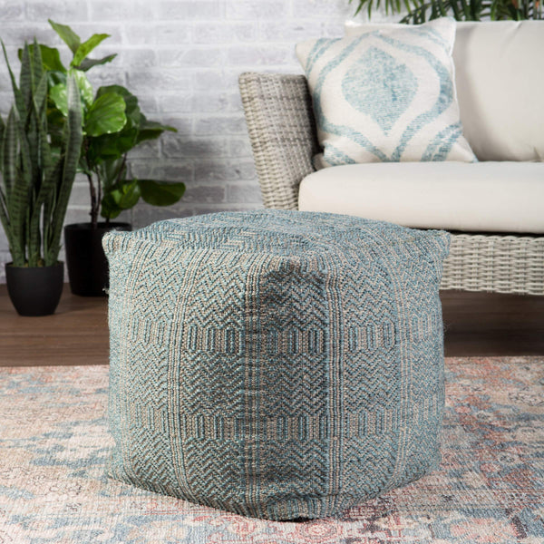 Jaipur Living Jaipur Living Destrie Woven Polypropylene Cube Pouf Tribal Chevron Boho Indoor Outdoor Light Blue POF100451