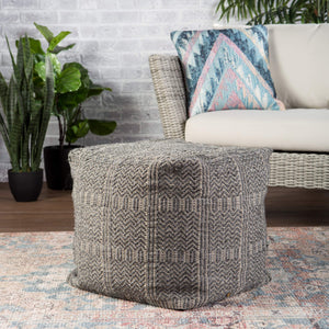 Jaipur Living Jaipur Living Destrie Woven Polypropylene Cube Pouf Tribal Chevron Boho Indoor Outdoor Gray POF100444