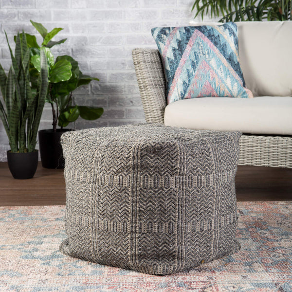 Jaipur Living Jaipur Living Destrie Woven Polypropylene Cube Pouf Tribal Chevron Boho Indoor Outdoor Gray POF100444