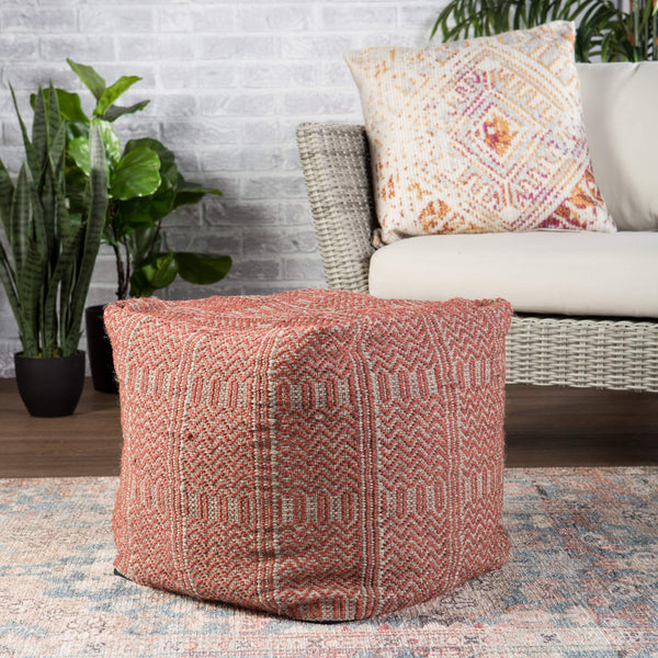 Jaipur Living Jaipur Living Destrie Woven Polypropylene Cube Pouf Tribal Chevron Boho Indoor Outdoor Red POF100445