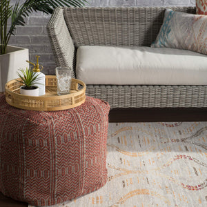 Jaipur Living Jaipur Living Destrie Woven Polypropylene Cube Pouf Tribal Chevron Boho Indoor Outdoor Red POF100445