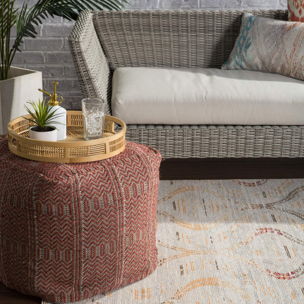 Jaipur Living Jaipur Living Destrie Woven Polypropylene Cube Pouf Tribal Chevron Boho Indoor Outdoor Red POF100445