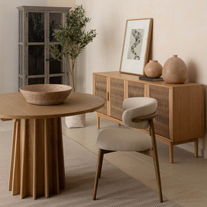 Lh Imports Sculpture Dining Table - Natural Elegance For Small Spaces, Comfortably Seats 4 With Fluted Base Design Brown Oak,Oak Veneer Rns014ns