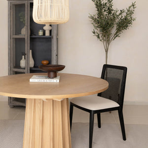 Lh Imports Sculpture Dining Table - Natural Elegance For Small Spaces, Comfortably Seats 4 With Fluted Base Design Brown Oak,Oak Veneer Rns014ns