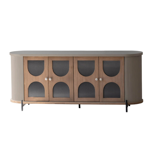 Lh Imports Colosseo Sideboard - Elegant Natural Oak Wood, Fluted Sides & Soft Closing Doors For Timeless Style Brown,Grey Oak,Birch,Steel,Glass Rns053