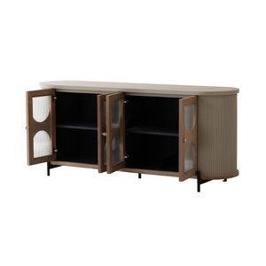 Lh Imports Colosseo Sideboard - Elegant Natural Oak Wood, Fluted Sides & Soft Closing Doors For Timeless Style Brown,Grey Oak,Birch,Steel,Glass Rns053