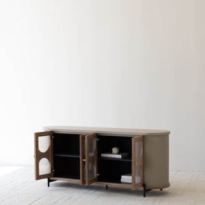 Lh Imports Colosseo Sideboard - Elegant Natural Oak Wood, Fluted Sides & Soft Closing Doors For Timeless Style Brown,Grey Oak,Birch,Steel,Glass Rns053