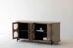 Lh Imports Colosseo Sideboard - Elegant Natural Oak Wood, Fluted Sides & Soft Closing Doors For Timeless Style Brown,Grey Oak,Birch,Steel,Glass Rns053