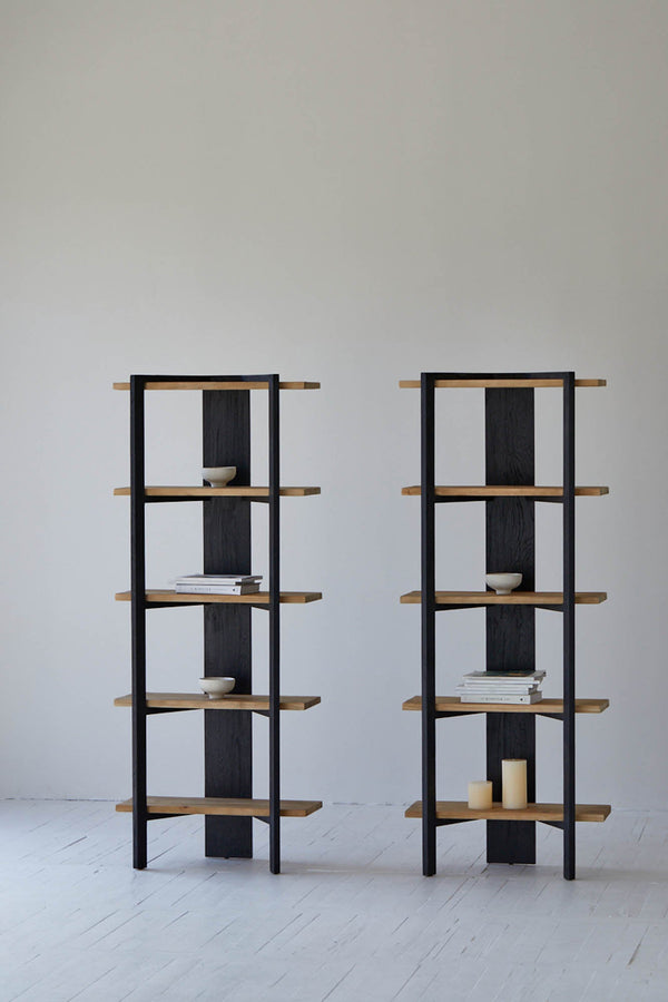 Lh Imports Galileo Bookcase - Stylish Charcoal Black & Natural Finish Storage Solution For Any Room Decor Black,Brown Pine Wood Rns060