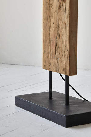 Lh Imports Fonte Standing Lamp: Elegant Pine & Concrete Design With Rectangular Linen Shade For Modern Spaces Brown Recycled Pine,Concrete,Linen Shade,Metal Rns063s