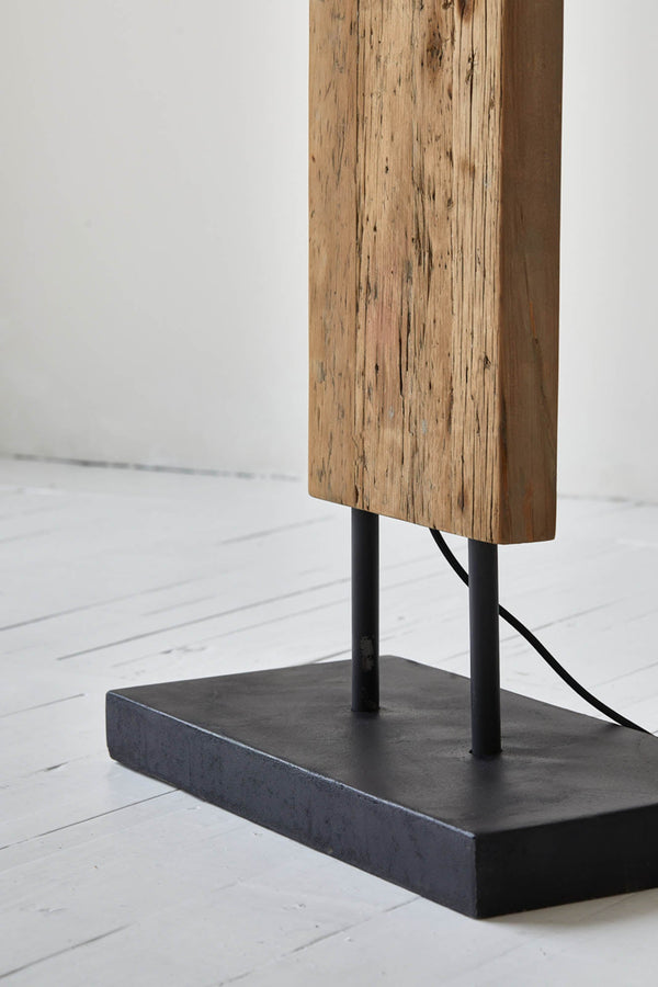 Lh Imports Fonte Standing Lamp: Elegant Pine & Concrete Design With Rectangular Linen Shade For Modern Spaces Brown Recycled Pine,Concrete,Linen Shade,Metal Rns063s
