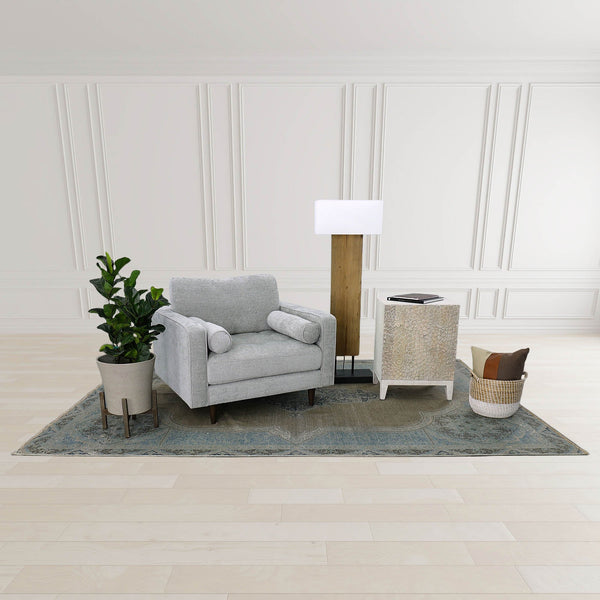 Lh Imports Fonte Standing Lamp: Elegant Pine & Concrete Design With Rectangular Linen Shade For Modern Spaces Brown Recycled Pine,Concrete,Linen Shade,Metal Rns063s