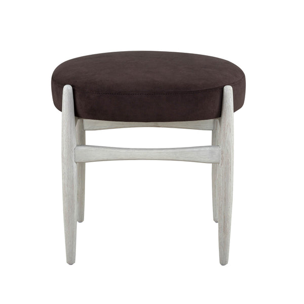 Lh Imports Poppy Round Stool: Elegant Dark Brown Accent Ottoman For Living Room, Bedroom & Family Spaces Brown,White Oak Wood,100% Polyester,Polyester Fiber,Pu Foam Rns075