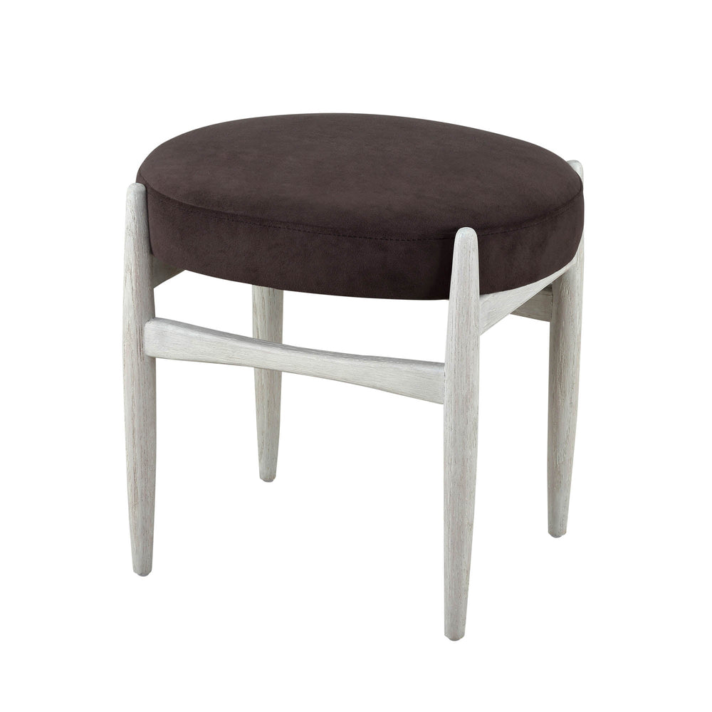 Lh Imports Poppy Round Stool: Elegant Dark Brown Accent Ottoman For Living Room, Bedroom & Family Spaces Brown,White Oak Wood,100% Polyester,Polyester Fiber,Pu Foam Rns075