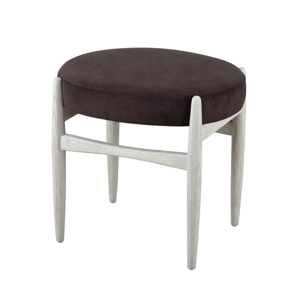 Lh Imports Poppy Round Stool: Elegant Dark Brown Accent Ottoman For Living Room, Bedroom & Family Spaces Brown,White Oak Wood,100% Polyester,Polyester Fiber,Pu Foam Rns075