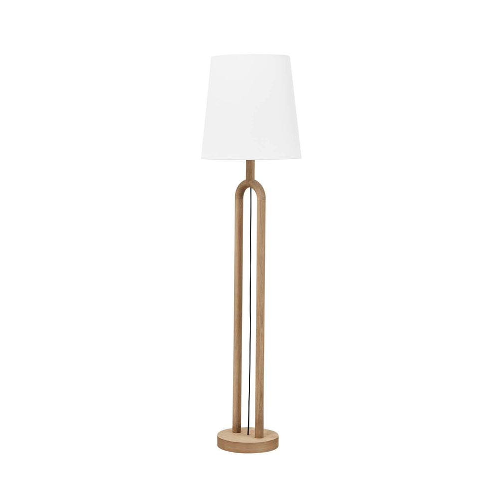 Lh Imports Dolce Standing Lamp - Elegant Oak Wood Design With White Woven Linen Shade For Home Beautification Natural Oak,Linen Shade,Metal Rns078s